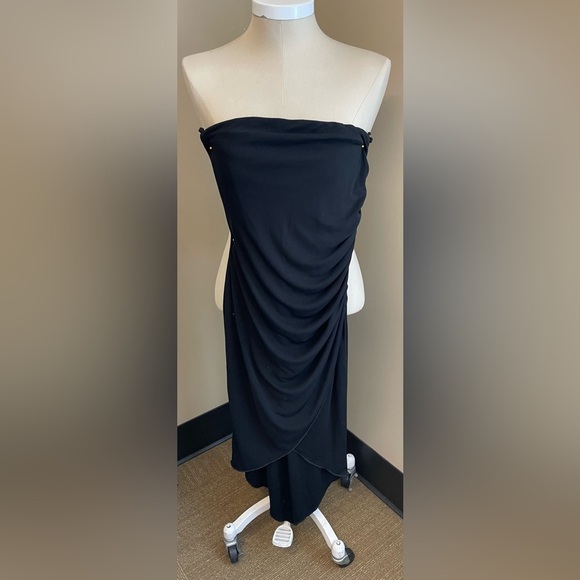 Ruby Rox Black bodycon strapless rouched Y2K knee length dress asymetrical Small - Picture 2 of 4